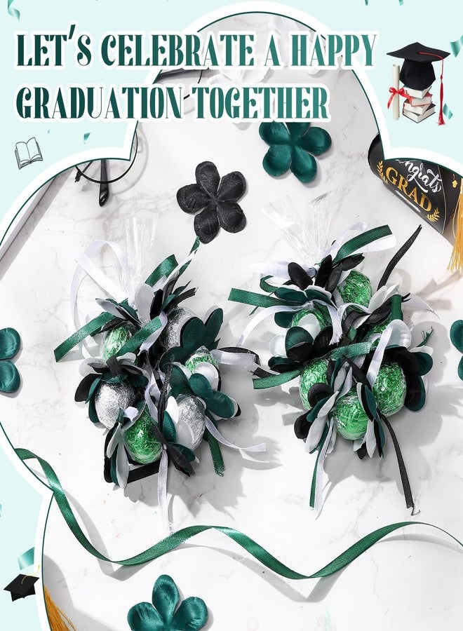 Yexiya 50 Sets Graduation Candy Lei Making Kit 23 Inch Transparent Plastic Cellophane Bags, Including 150 Tricolor Petals and 3 Rolls Ribbon Congrats Grad Candy Wreath Gift for Party(Dark Green) - Image 5